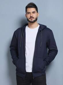 Men Zip-Up Hoodies - Navy Blue - View 4