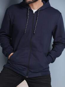 Men Zip-Up Hoodies - Navy Blue - View 1