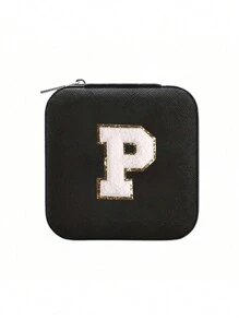 1PC Towel Embroidered Letter Sticker Jewelry Box, The Best Gift For Girlfriends, Earring Necklace Ring Storage Box, Display Desk Drawer, Bracelet Ear Tail Jewelry Bracket, PVC Leather Waterproof Jewelry Box Storage Device, Multi Grid Jewelry Accessories, Female Initials A To Y Birthday Gifts, For Mothers, Female Gifts (Zipper Random) Makeup Bag Makeup Bags Makeup Organizer Make Up Organizer Makeup Storage Make Up Bag