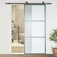 HOMCOM Herraje para Puerta Corredera 200 cm Kit de Accesorios para Puerta Corredera Carga 100 kg con 2 Rieles de Acero al Carbono Guia para Puerta de Granero 200x40x0,6 cm Negro - Negro - Ver 6