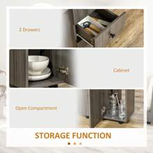 HOMCOM Folding Dining Table For 4-6, Rolling Drop Leaf Table With Storage Drawers, Cabinet And Open Shelf, Extendable Kitchen Table On Wheels - 灰色 - 查看 6