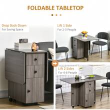 HOMCOM Folding Dining Table For 4-6, Rolling Drop Leaf Table With Storage Drawers, Cabinet And Open Shelf, Extendable Kitchen Table On Wheels - 灰色 - 查看 4