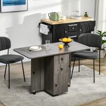 HOMCOM Folding Dining Table For 4-6, Rolling Drop Leaf Table With Storage Drawers, Cabinet And Open Shelf, Extendable Kitchen Table On Wheels - 灰色 - 查看 5