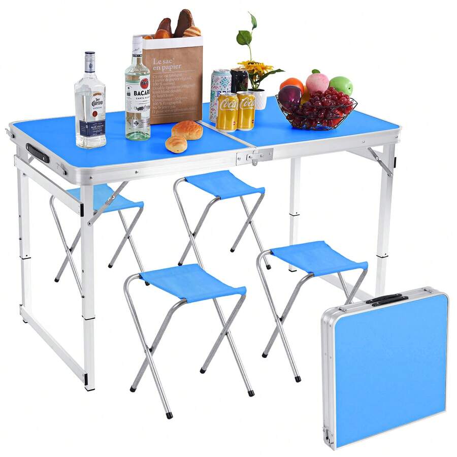 Mesa Plegable Tipo Portafolio 1.20 M Con 4 Sillas Portátiles - Azul - Ver 1