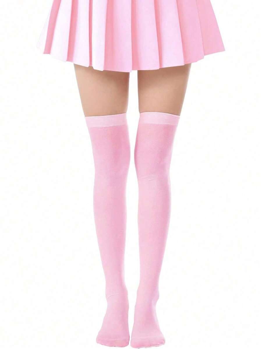 1雙女式膝上或大腿上暖襪,適合cosplay、運動或超膝裝扮 - 粉色 - 查看 1