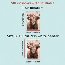 1 Pièce D'illustration Vintage De Vache Des Highlands Avec Impression Sur Toile Sans Cadre, Imperméable, Tête De Vache De Style Rustique Portant Des Fleurs, Art Mural De Salon, Décoration De Chambre À Coucher - Multicolore - Voir 4