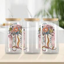 NJCHARMS 1入組花朵設計uv Dtf杯套,適用於16盎司玻璃杯,uv Dtf杯套,玻璃杯杯套,玻璃杯貼紙,杯子uv轉移貼紙,水杯防水貼紙,瓶子貼紙,黏貼式貼紙 - 粉色 - 查看 3