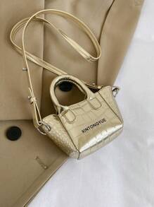 Children's Bag New High Glossy Stone Pattern Mini Crossbody Bag Girl Princess Handbag - Gold - View 3