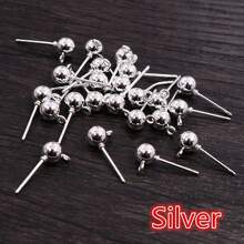 40pcs 3/4/5mm Diameter Ball Stud Earrings Basic Pins With Connector Loop For DIY Jewelry Making Accessories Supplies