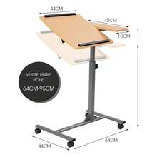Laptop Table Height Adjustable, Laptop Stand Wood, Notebook Table With Wheels, Notebook Stand Rotatable, Adjustable Computer Table, 71-93 Cm X 64 X 45 Cm (Natural) - Brown - View 5