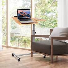 Laptop Table Height Adjustable, Laptop Stand Wood, Notebook Table With Wheels, Notebook Stand Rotatable, Adjustable Computer Table, 71-93 Cm X 64 X 45 Cm (Natural) - Brown - View 3