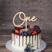 6 英寸木制“1”生日蛋糕装饰，4 毫米厚，1 岁生日派对蛋糕装饰 - 木質 (款式A) - 查看 3