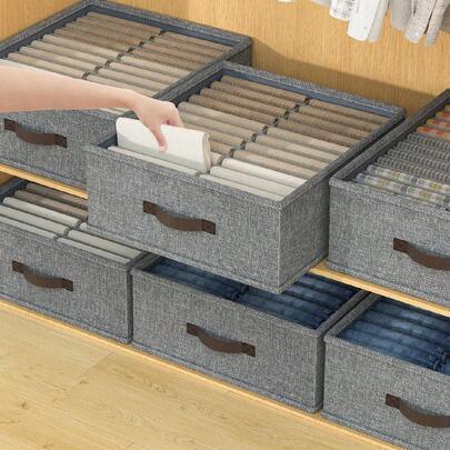1PC Upgraded Washable Gray Double Row Clothing Storage Box, Convenient For Seasonal Organization, Foldable Large Drawer Style Household Large Capacity, Easy To Carry, Fold And Store, And Easy To Extract