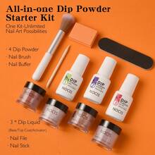 Dipping Powder Nail Kit With 4 Elegant Colors, Basic Liquid Set, Including Primer And Activator, Perfect For French Style Diy Manicure, Great For Beginners, Nail Salon Use. - Apricot - View 2