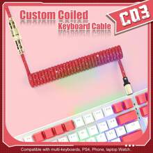 MAMBASNAKE C03 Braided Coiled Keyboard Cable, Pro Custom USB-C Double-Sleeved Aviator Cable For Gaming Keyboard, Type-C To USB-A With Detachable Metal Aviation Connect For Mechanical Keyboard - Red - View 2
