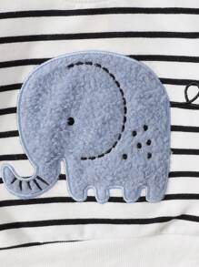 Toddler Boys' Fashionable Casual Elephant Embroidery Crew Neck Long Sleeve Top And Jeans Set, Spring/Autumn/Winter