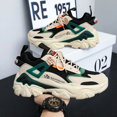 New Arrival Men's Casual Sports Shoes Fashionable Colorblock Chunky Sneakers Youth High Platform Basketball Shoes For Daily Running Walking