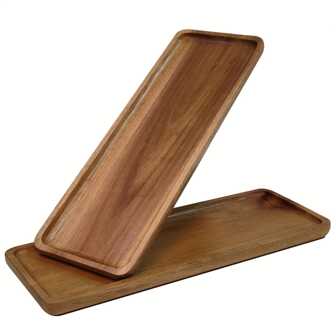 1pc Acacia Wood Tray For Serving Food, Snacks, Drinks, Sushi, Steak, Pizza, Desserts, Cakes, And Bread, Breakfast Tray, Coffee Tray, Tea Tray, Rectangular Platters With Easy Carry Grooved Handle, Home Kitchen Supplies