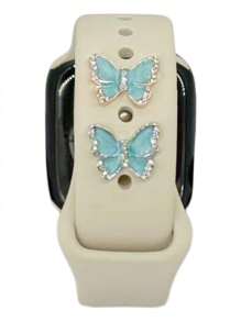 1 Bộ/2 Chiếc Dây đeo đồng hồ thông minh đính đá bướm màu xanh lam Phụ kiện đinh tán Dây đeo đồng hồ tương thích với Apple Watch 38/40/41/42/44/45/49mm Ultra/SE/9/8/7/6/5/4/3/2/1 - Nhiều màu - Xem 10