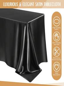 1pc Black Simulated Silk Tablecloth/Solid Satin Tablecloth/Table Runner/Coffee Table Cover For Wedding Banquet - Black - View 4