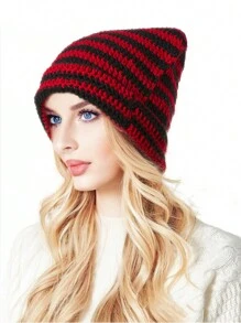 Cute 1pc Women Wool Mix Striped Pattern Casual Beanie - Black - View 3