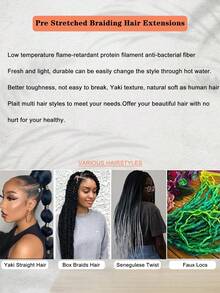 8 sợi tóc tết duỗi sẵn, tóc tết ombre nhiều màu, tóc nối bằng sợi tổng hợp, cài nước nóng để tết, kết cấu Yaki mềm mại, 8 sợi tóc tết duỗi sẵn để tết tóc hộp - Ombre - Xem 5