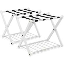 Set Of 2 Foldable Suitcase Stands, Metal Luggage Rack With A Load Capacity Of Up To 60kg, Suitcase Rack With Shoe Rack Underneath, Suitcase Stool For Travel Bags And Luggage, 64x43x58cm, White