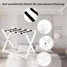 Set Of 2 Foldable Suitcase Stands, Metal Luggage Rack With A Load Capacity Of Up To 60kg, Suitcase Rack With Shoe Rack Underneath, Suitcase Stool For Travel Bags And Luggage, 64x43x58cm, White