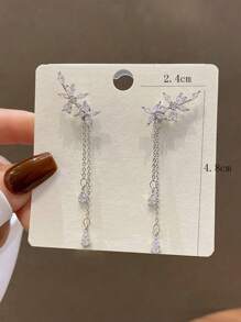 1pair Simple But Elegant Flower & Tassel Design Dangle Earrings With Unique Luxury Minimalist Style Valentines - Silver - View 6