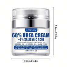 尿素霜 60% 適用於足部和手部,尿素霜適用於乾裂腳跟腳膝蓋肘部,60% 尿素乳液含 2% 水楊酸,荷荷巴油鱷梨油和蘆薈,去角質死皮 - 白色 - 查看 2