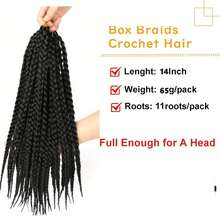 3Pcs Big Loop Box Braids Crochet Hair 14 Inch Prelooped, Short Three Strand Braid Knotless Crochet Box Braiding Hair Natural Black - Black - View 3
