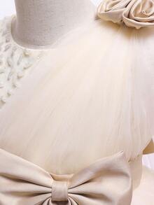 Young Girl's Bowknot Mesh Formal Prom Dress, Spring, Suitable For Birthday Parties, Dance Parties, Important Occasions, Holidays, Stage Performances - Champagne - View 4