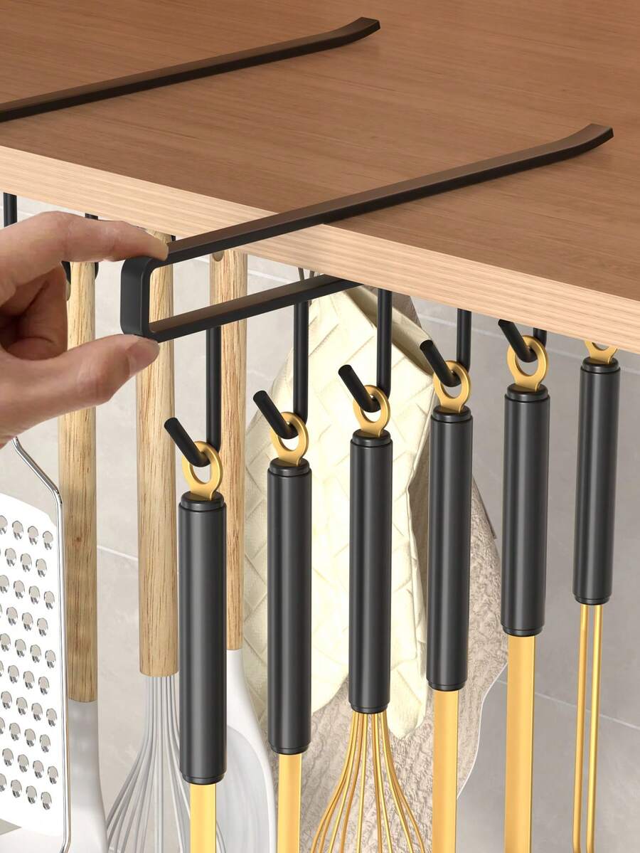 1pc Black Mug Hook Rack, Coffee Cup Holder, No Drilling Kitchen