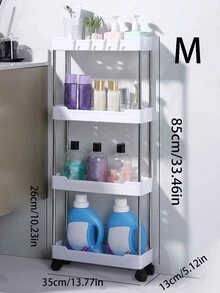 1pc Multi-Layer Storage Wheels Rack For Bathroom, Toilet, Kitchen - Black - View 3