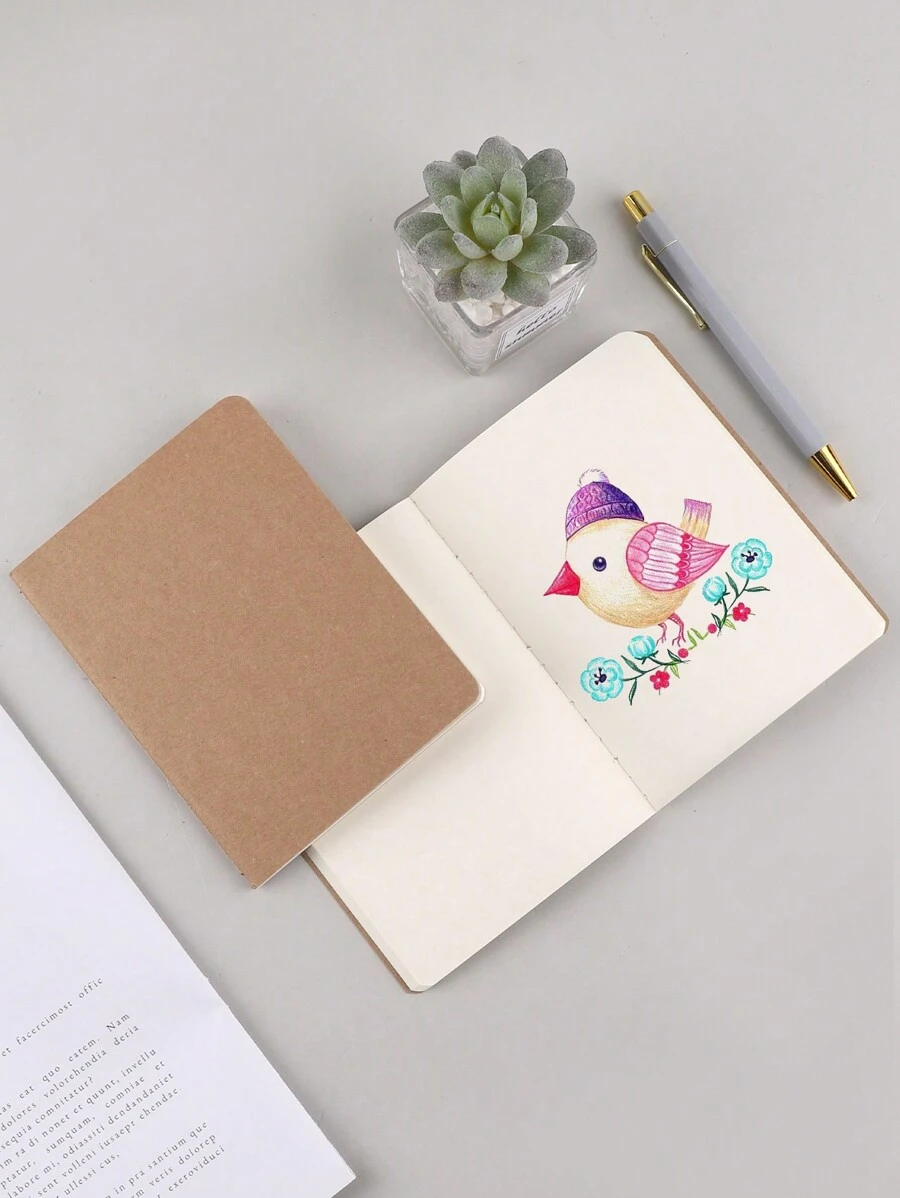 1pc Sketchbook, Blank Drawing Sketchpad For Doodling Flowers, Student Artist Graphics Tablets - Yellow - View 1