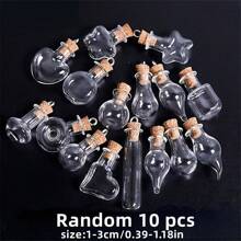 10入組1-3cm迷你隨機款式透明玻璃許願瓶、星瓶、精油瓶、植物種子瓶、串珠收納吊墜,可用作裝飾配件 - 彩色 - 查看 5