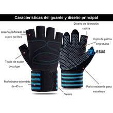 Guantes Para Pesas De Gym Antiderrape Espesar Con Muñequera - Azul - Ver 4