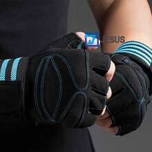 Guantes Para Pesas De Gym Antiderrape Espesar Con Muñequera - Azul - Ver 2