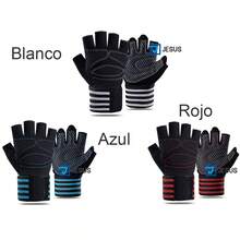 Guantes Para Pesas De Gym Antiderrape Espesar Con Muñequera - Azul - Ver 9