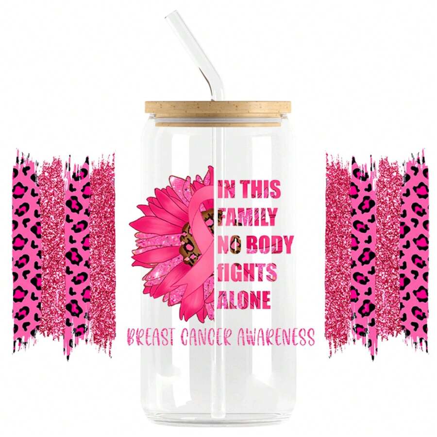 NJCHARMS 1入組設計為乳腺癌戰鬥的16盎司玻璃杯uv Dtf杯套,適用於玻璃杯的杯套、玻璃杯貼紙、杯墊uv轉印貼紙防水貼紙瓶貼紙黏貼紙 - 紅色 - 查看 1