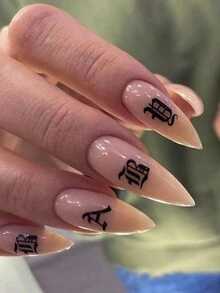 5入組哥德體字指甲貼片，古老英文字母3D滑片心形混合指甲貼紙裝，美甲裝飾情人節指甲藝術 - 彩色 - 查看 6