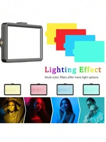 6-Inch Flat Lighting Panel With 2-Section Telescoping Tripod, Camera Photos LED Video Lighting Panel For Live Broadcast, Photo Studio, Makeup And Self-Portrait Lighting - Black - View 6