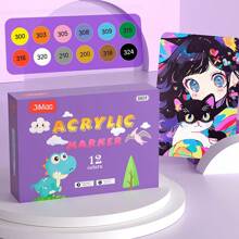 丙烯酸顏料筆記,12/24/36種顏色的丙烯酸顏料筆記,雙頭丙烯酸顏料標記套裝,適用於崖壁繪畫,木材,帆布,石頭,塑料,馬克杯,diy手工藝品 - 8809 - 查看 5