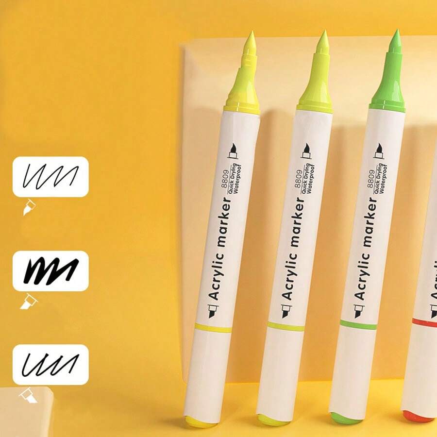丙烯酸顏料筆記,12/24/36種顏色的丙烯酸顏料筆記,雙頭丙烯酸顏料標記套裝,適用於崖壁繪畫,木材,帆布,石頭,塑料,馬克杯,diy手工藝品 - 8809 - 查看 1