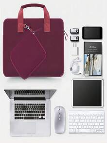 Elastic Laptop Sleeve 12.9-13 Inch Briefcase, Waterproof Laptop Carrying Bag With Handle And Small Case,Multiple Colour - Burgundy - View 6
