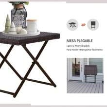Outsunny Mesa Plegable para Jardín Terraza Patio de Ratán y Acero Inoxidable con Patas Cruzadas 40x40x40 cm - Marrón - Ver 6