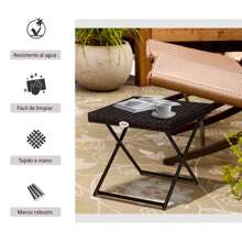 Outsunny Mesa Plegable para Jardín Terraza Patio de Ratán y Acero Inoxidable con Patas Cruzadas 40x40x40 cm - Marrón - Ver 7