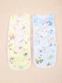 5入組隨機印花藍色/黃色水晶絨嬰兒圍兜,帶防水層的u形口袋圍兜 - 彩色 - 查看 5