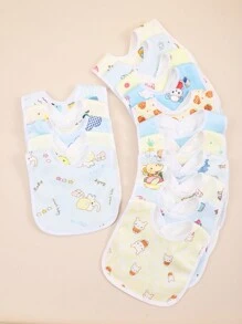 5入組隨機印花藍色/黃色水晶絨嬰兒圍兜,帶防水層的u形口袋圍兜 - 彩色 - 查看 6