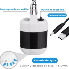 Regadera Ducha Portátil Recargable Para Camping De Mano - Blanco y Negro - Ver 3